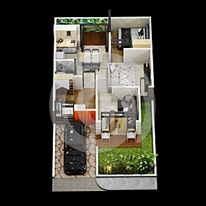 3d floor plan of a house top view minimalist house 84 square meters