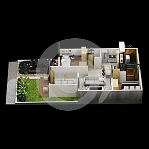 3d floor plan of a house top view minimalist house 84 square meters