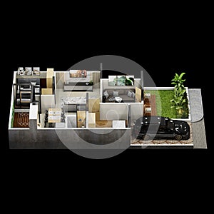 3d floor plan of a house top view minimalist house 84 square meters