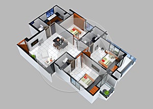 3D floor plan of a residential unit