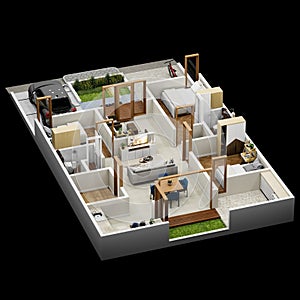 3d floor plan top view house 135 square meters