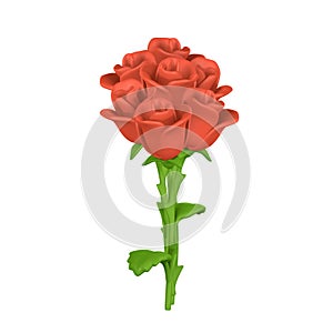 3D flower. Cute bouquet of roses in cartoon style. Vector illustration