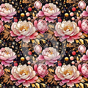 3D flowers, seamless pattern, flower garden, nature, forest, fabric, digital. Ai generated.