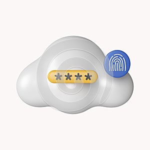 3d fluffy cloud and password unlock. Security concept. icon isolated on white background. 3d rendering illustration
