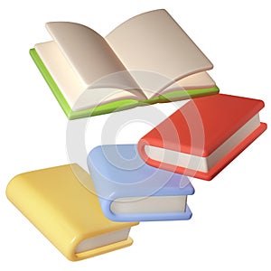 3D flying Books graduate school Icon. Render Education or Business Literature. E-book, Encyclopedia, Textbook