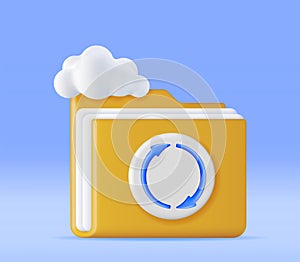 3D Folder in Clouds with File Sync Icon
