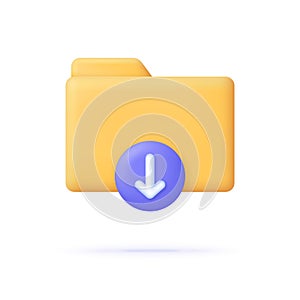 3D Folder and download icon. Download multimedia file. Folder with documents