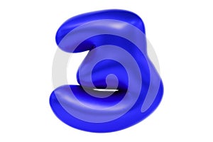 3D font number 3, funny cartoon symbol made of realistic blue helium balloon, Premium 3d illustration.