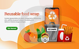 3D food. junk food with theme of reduce, reuse, recycle. contains dump, fries and hamburger. can use for, landing page, template,