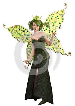 3D Forest fairy queen with green wings