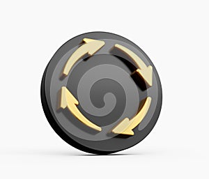 3d Four Golden Arrows Recycle Symbol With Rounded Black Icon On White Background 3d illustration