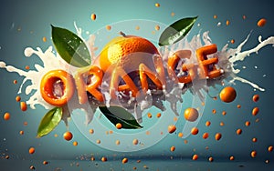 A 3D Fresh Healthy Orange fruits in water splash. Healthy foods illustration.