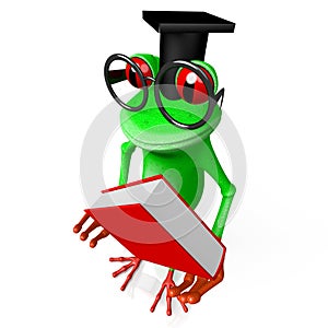 3D frog with a book - knowledge concept