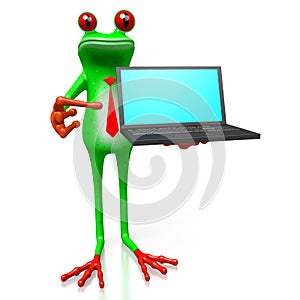 3D frog with a laptop