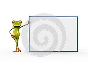 3d frog standing with empty board