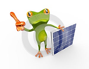 3d frog thumb up with solar panel