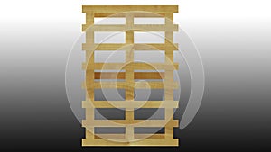 3D front view of light wooden pallet on gray background