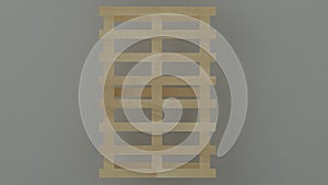 3D front view of light wooden pallet on gray background