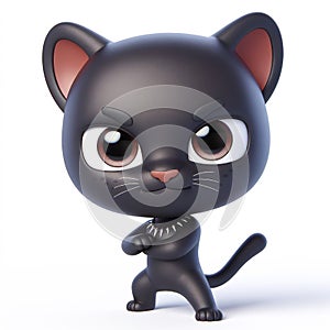 3D funny black panther cartoon on white background