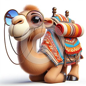 3D funny camel cartoon on white background