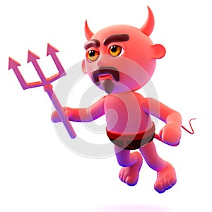 3d Funny cartoon Devil character flying with his satanic trident