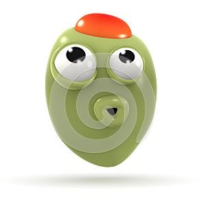 3d Funny cartoon olive character looks surprised