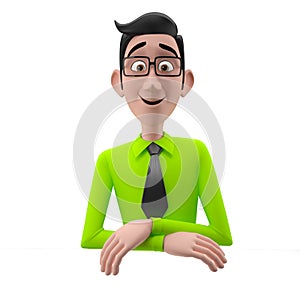 3d funny character, cartoon sympathetic looking business man