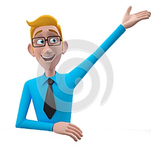 3d funny character, cartoon sympathetic looking business man