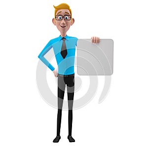 3d funny character, cartoon sympathetic looking business man