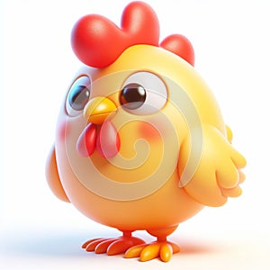 3D funny chicken cartoon. Farm animals for children illustrations. AI generated
