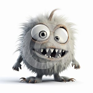 A 3D Funny, Fuzzy Monster with Weird Teeth and Bulging Eyes