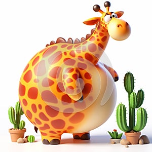 3D funny giraffe cartoon. Fun animals for children\'s illustrations. AI generated