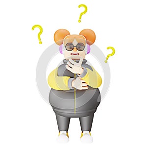 3D Funny Girl Cartoon Design having many questions