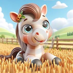 3D funny horse cartoon. Farm animals for children\'s illustrations. AI generated