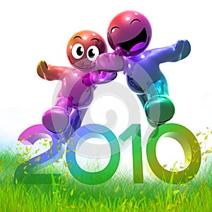 3d funny icon symbol of 2010 new year in meadow