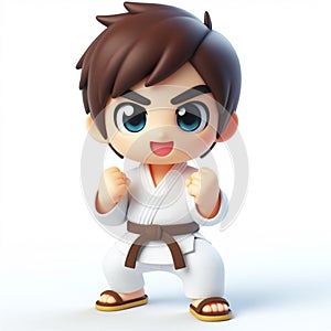 3D funny judoka cartoon. Judo and karate, martial arts. AI generated