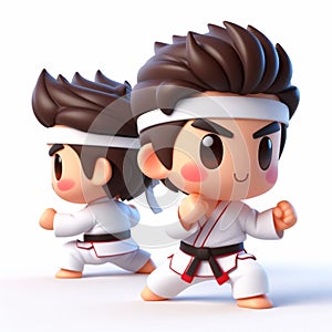 3D funny judoka cartoon. Judo and karate, martial arts. AI generated