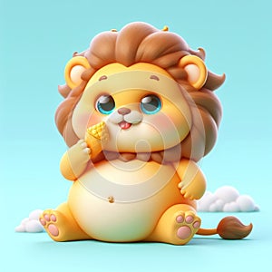3D funny lion cartoon illustration. Animals in wild life for children\'s illustrations. AI generated