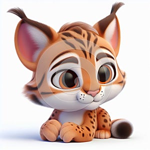 3D funny lynx cartoon. Wild animals for children illustrations. AI generated