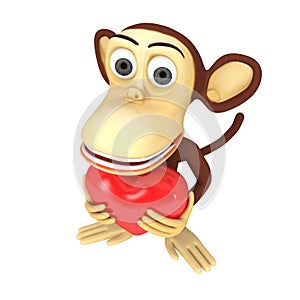 3d funny monkey with red heart