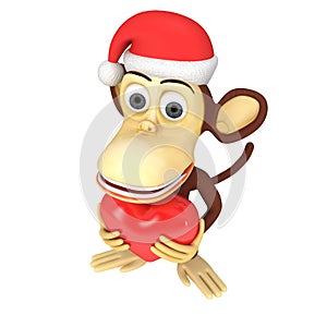 3d funny monkey santa claus with red heart