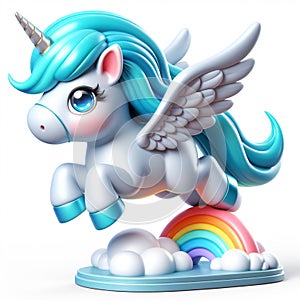 3D funny pegasus cartoon, mythological and legendary creature, known for being a horse with wings. AI generated