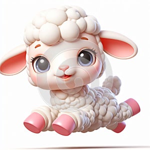 3D funny sheep cartoon. Farm animals for children\'s illustrations. AI generated