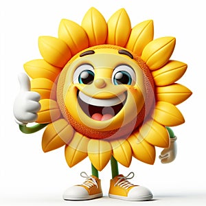 3D funny sunflower cartoon. Spring, time of flowers. AI generated