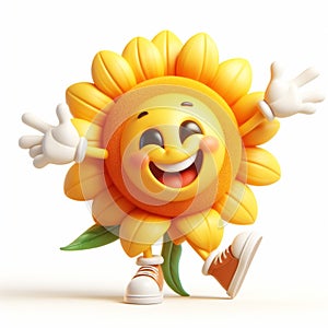 3D funny sunflower cartoon. Spring, time of flowers. AI generated