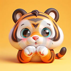 3D funny tiger cartoon. Fun animals for children\'s illustrations. AI generated