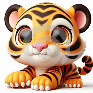 3D funny tiger cartoon. Wild animals for children\'s illustrations. AI generated