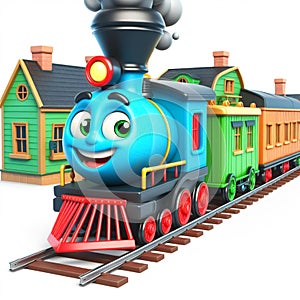 3D funny train cartoon for children illustrations. AI generated