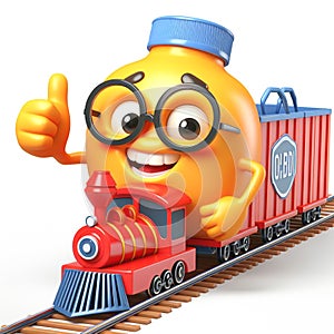 3D funny train locomotive cartoon for illustrations for children. AI generated