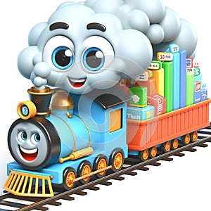 3D funny train locomotive cartoon for illustrations for children. AI generated